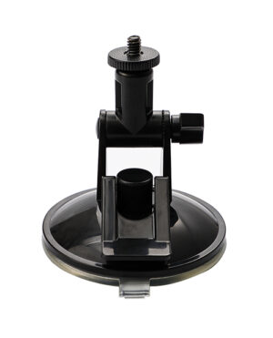 A black plastic suction cup mount with an adjustable screw at the top, designed to attach cameras to smooth surfaces.