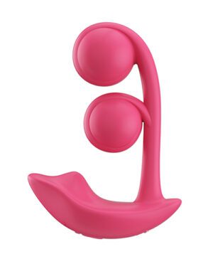 A pink abstract sculpture with a smooth surface and rounded forms.