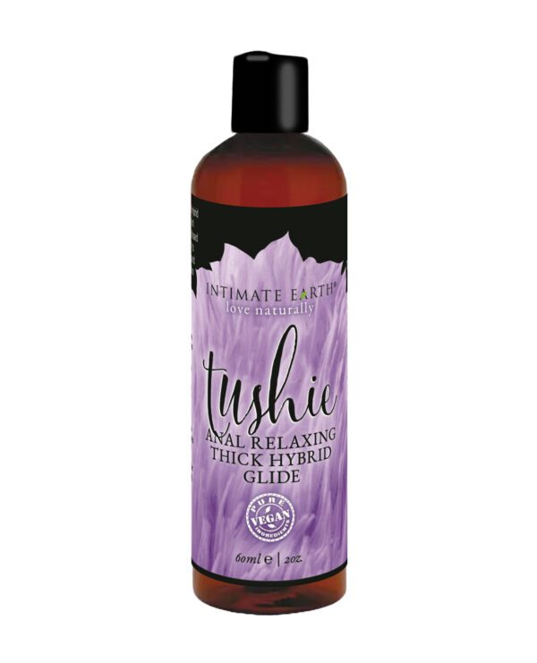 Bottle of Intimate Earth thick hybrid anal relaxing glide with purple label