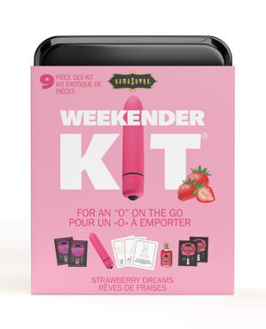 Pink package of Kama Sutra Weekender Kit with images of the included products displayed on the front.