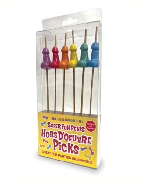 A pack of novelty party picks with colorful tops, presented in clear packaging with a descriptive label.