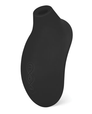 A modern, curved black sensory device featuring a control panel with four buttons, designed for comfort and ease of use.