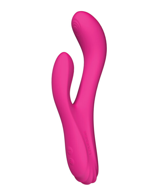 A sleek pink dual-ended vibrator designed for enhanced pleasure with ergonomic curves and easy-to-use controls.