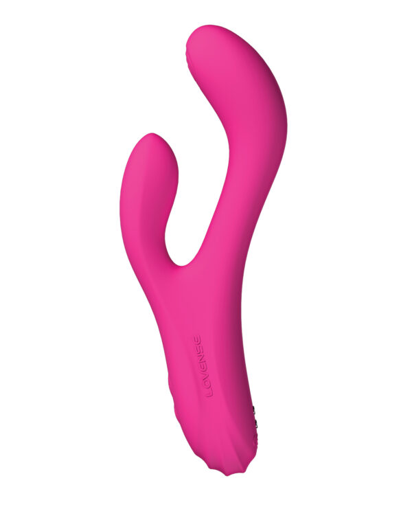 A sleek, pink dual-action massager with ergonomic design, ideal for pleasure and stimulation.