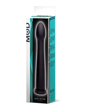 Product packaging for a MOD Wand personal massage device displayed in its box.