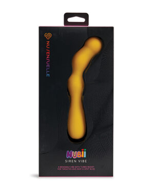 Yellow bendable vibrator in sleek black packaging designed for targeted stimulation and comfort.