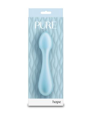 A blue massage tool packaging with the word "PURE" at the top and "hope" at the bottom.