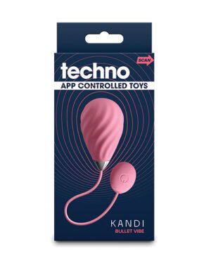 Packaging of a Techno App Controlled Toy named 'Kandi Bullet Vibe' with product image and brand details.