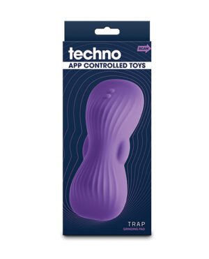 A purple app-controlled toy in its packaging with the brand "techno" and a label "TRAP GRINDING PAD" on the front.