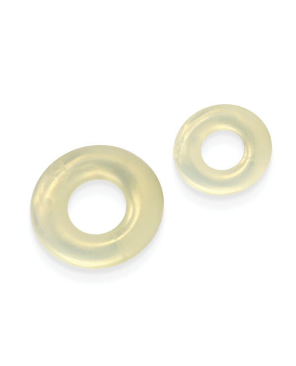 Two transparent silicone rings in varying sizes, one larger and one smaller, displayed on a white background.