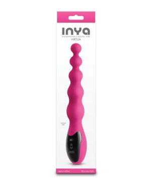 A product packaging for a pink Inya Rechargeable Digital Vibe named Virtua, made of silicone/ABS, with a contoured design.