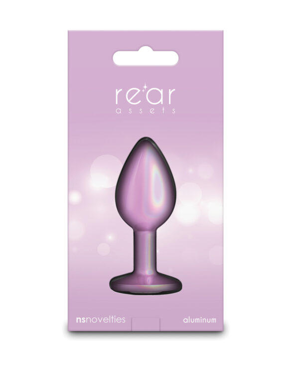 A sleek aluminum anal plug featured in elegant purple packaging, showcasing the product design and branding.