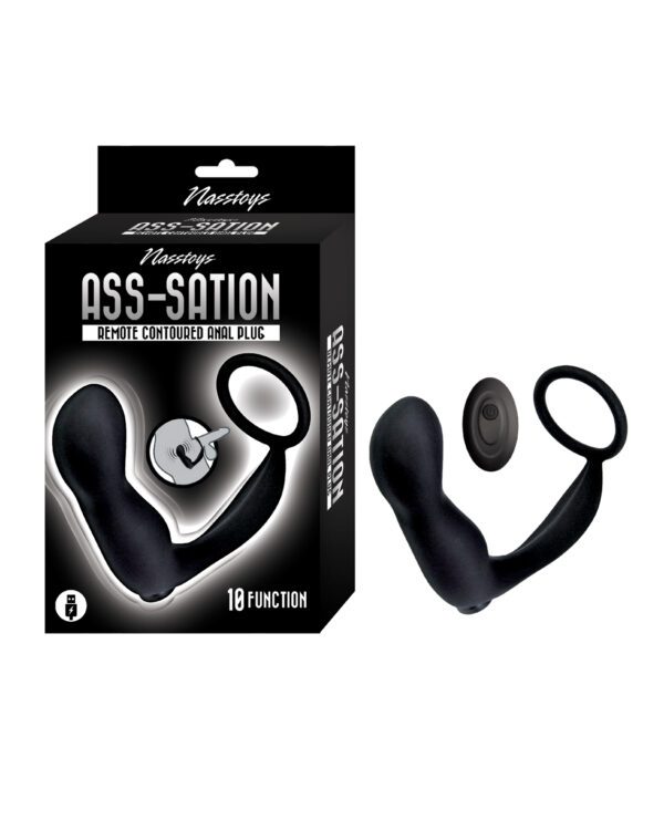 Ass-station Contoured Anal Plug w-Remote - Black