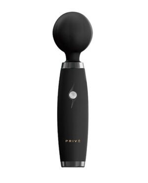 A handheld black massage device with a spherical head and the word "PRIVÉ" printed near the base.