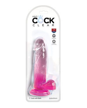 King Cock Clear 7" Cock w-Balls - Pink