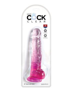 King Cock Clear 8" Cock w-Balls - Pink