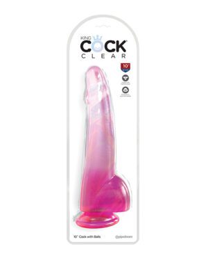 King Cock Clear 10" Cock w-Balls - Pink