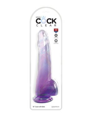 King Cock Clear 10" Cock w-Balls - Purple