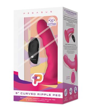 Pegasus 6" Rechargeable Ripple Peg w-Adjustable Harness & Remote - Pink