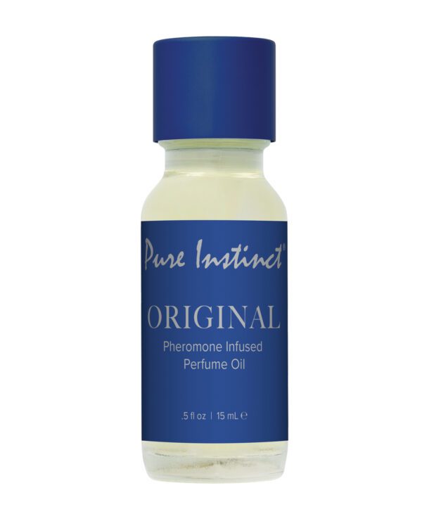 Bottle of Pure Instinct Original Pheromone Infused Perfume Oil against a white background