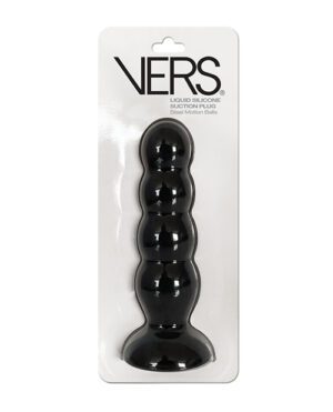 A product packaging for VERS branded liquid silicone suction plug with steel motion balls.