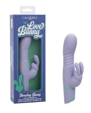 A "Love Bunny" adult toy in packaging alongside an out-of-box display model, with the brand "CalExotics" visible.