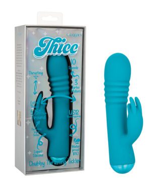 A blue adult toy and its packaging prominently featuring the product name and features such as "10 Speeds," "3 Turbo Motors," and USB rechargeability.