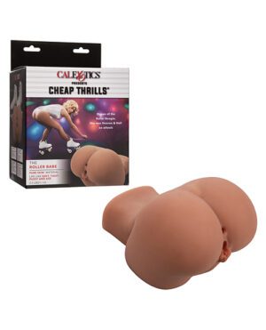 Alt text: A product called "Cheap Thrills - The Roller Babe" by CalExotics, which is a flesh-colored sex toy with a box showing the product's name and an illustrated woman.