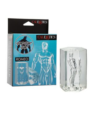 A CalExotics Romeo action figure in a transparent packaging next to its box with "Guys Guys Guys" branding.