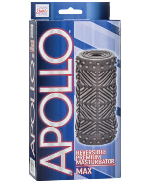 Packaging of the Apollo Reversible Premium Masturbator featuring a textured design for enhanced stimulation.