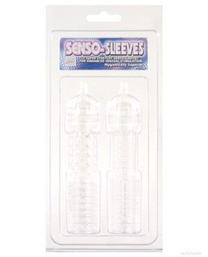 Packaging of Senso-Sleeves product with two textured, cylindrical items visible in a blister pack.