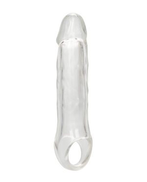 A translucent silicone sheath with a cylindrical shape and textured exterior against a white background.