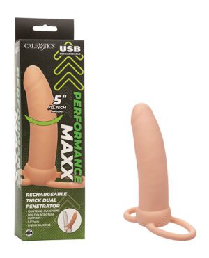 An adult toy next to its product packaging with details on performance and charging features.