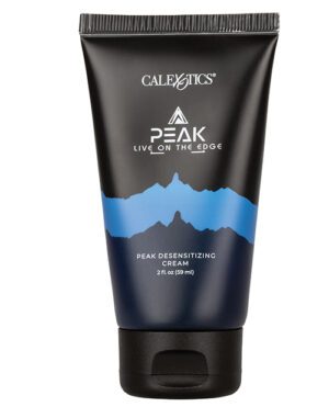 A tube of "CalExotics Peak Desensitizing Cream" with the slogan "Live on the Edge" displayed on the label.