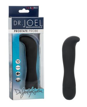 A black prostate probe in its packaging with product details displayed.