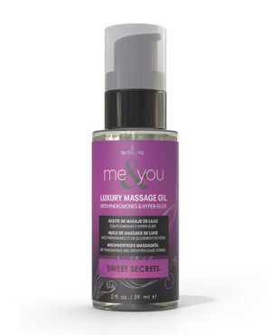 A bottle of Sensuva Me & You Luxury Massage Oil with Pheromones & Hyper-Glide on a white background.