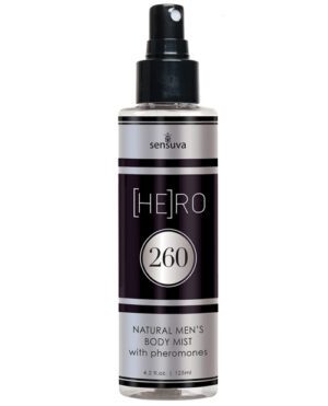 Bottle of Sensuva Hero 260 Natural Men's Body Mist with pheromones, 4.2 fl. oz. (125ml).