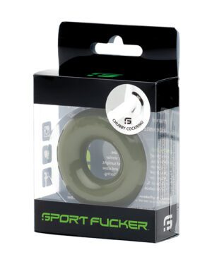 Product packaging for Sport Fucker brand Chubby Cockring displayed in a transparent box with text and branding visible.