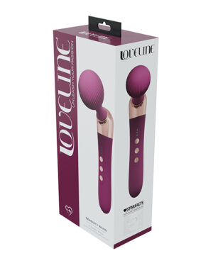 Packaging box for a Loveline branded personal massager, featuring images and descriptions of the product.