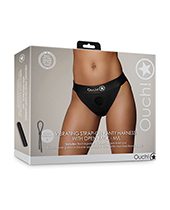 Shots Ouch Vibrating Strap On Panty Harness w-Open Back - Black M-L