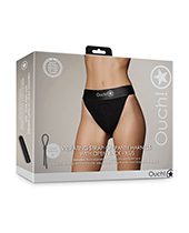 Shots Ouch Vibrating Strap On Panty Harness w-Open Back - Black XS-S