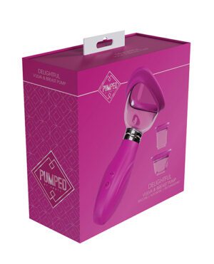 A vibrant pink product box for a personal pump device, featuring the product image and brand name.