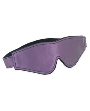 A purple sleep mask with a black adjustable strap on a white background.