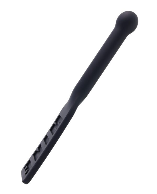 A black police baton with a textured grip isolated on a white background.