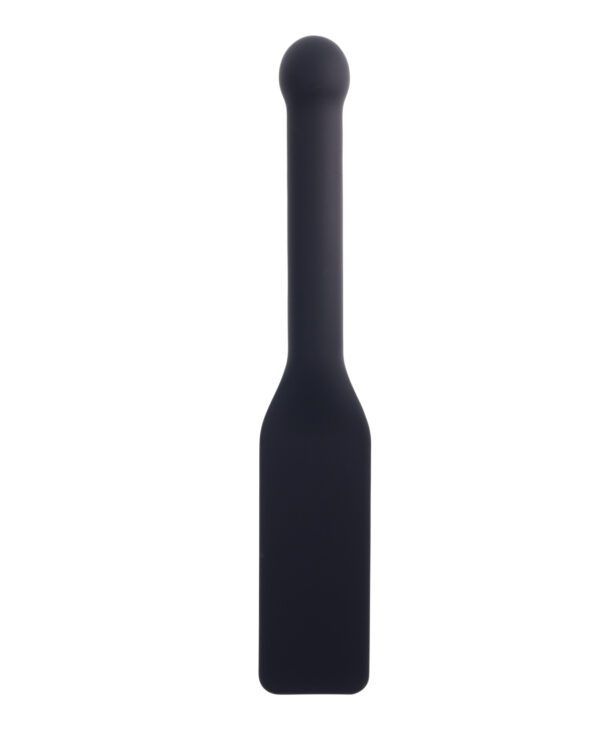 A single silicone kitchen spatula with a round handle isolated against a white background.