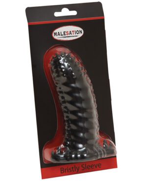 Packaged adult novelty toy displayed in a retail package with the label "Malesation Bristly Sleeve."