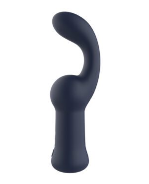A curved black silicone object with an ergonomic design on a white background.
