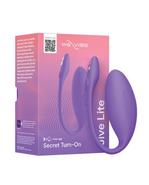 This image depicts the packaging of the "We-Vibe Chorus" product, which is a purple wearable couples vibrator. The packaging includes product information, a QR code, and features the actual product partially visible with its distinctive shape and branding.