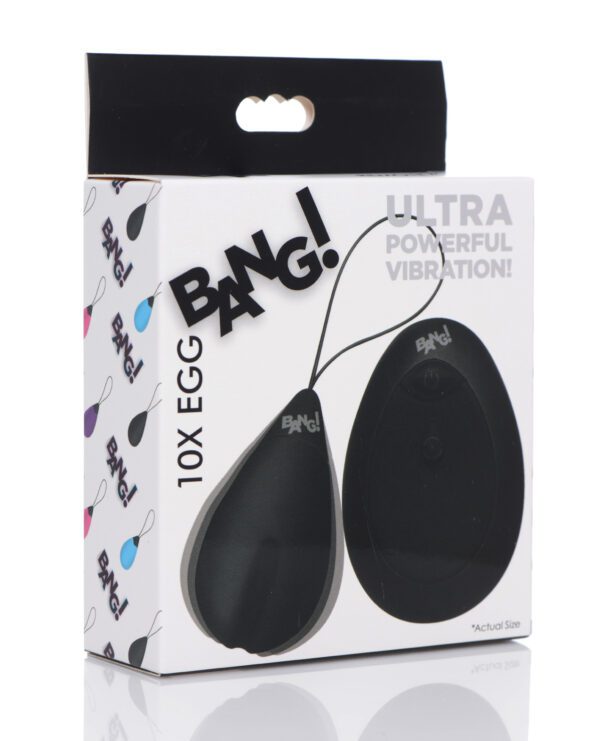 A box of 10X Egg Bang with ultra powerful vibration, featuring the product on the front.