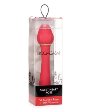 Stylish packaging for the Sweet Heart Rose vibrator with suction and vibration features.